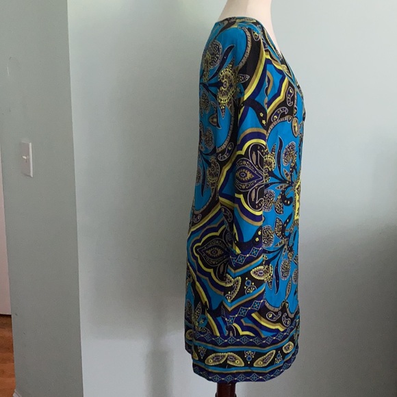 Alice & Trixie Silk Blue Paisley Flowy Tunic Slip Column Dress Bell Sleeves - XS - Picture 6 of 11